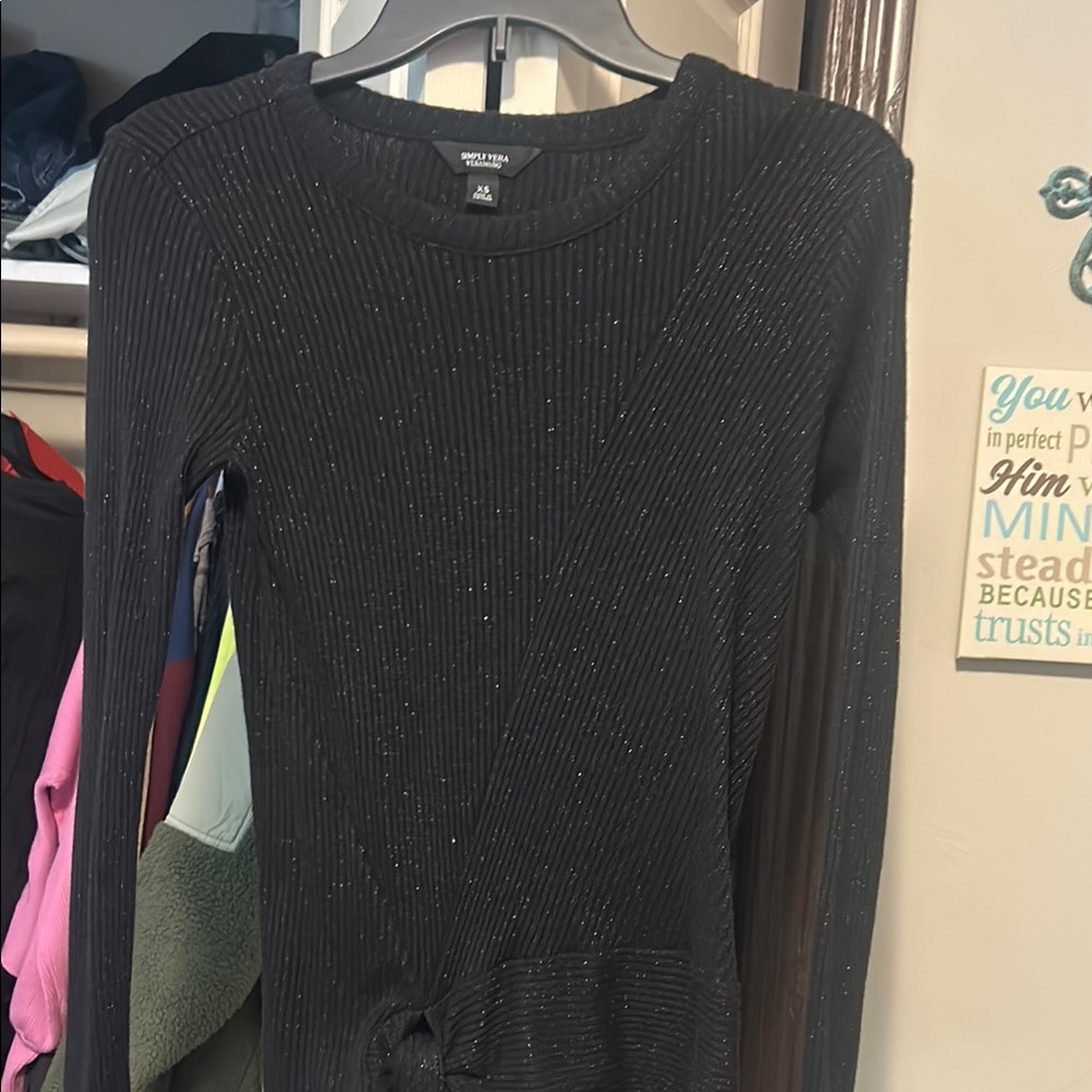Simply Vera Vera Wang Black Sparkle Ribbed Top